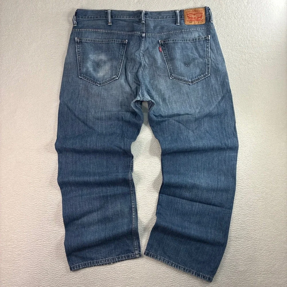Levis 569 Loose Straight Jeans Men 38x30 Blue Faded Skater Baggy Distressed